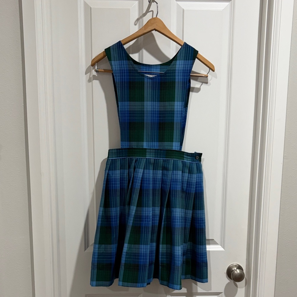 Girls Blue and Green Plaid Pinafore uniform Dress